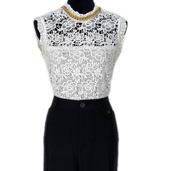 Nanette Lepore White Crochet Sleeveless Top - Women's Size Small - Picture 2 of 5